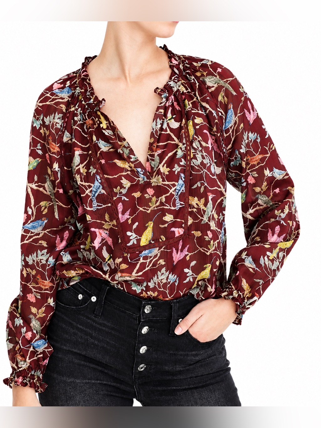 Point Sur By J. Crew Nwt Brown Bird Blouse, Small